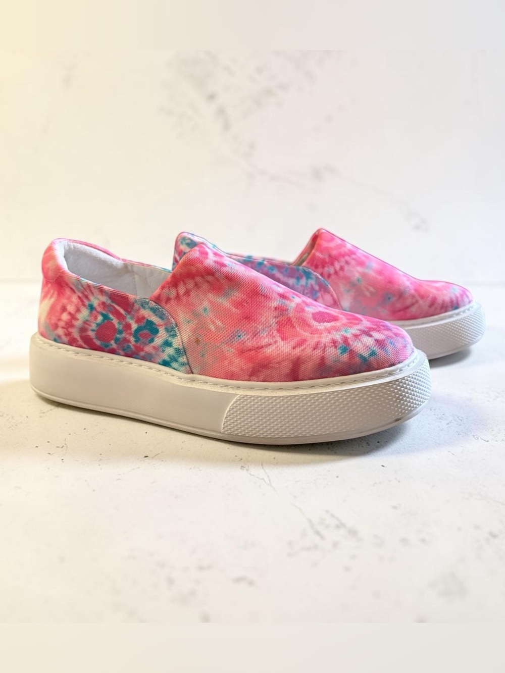 J Slides NYC Tie Dye Platform Slip-On Sneakers Colorful Canvas Women’s Size 7.5